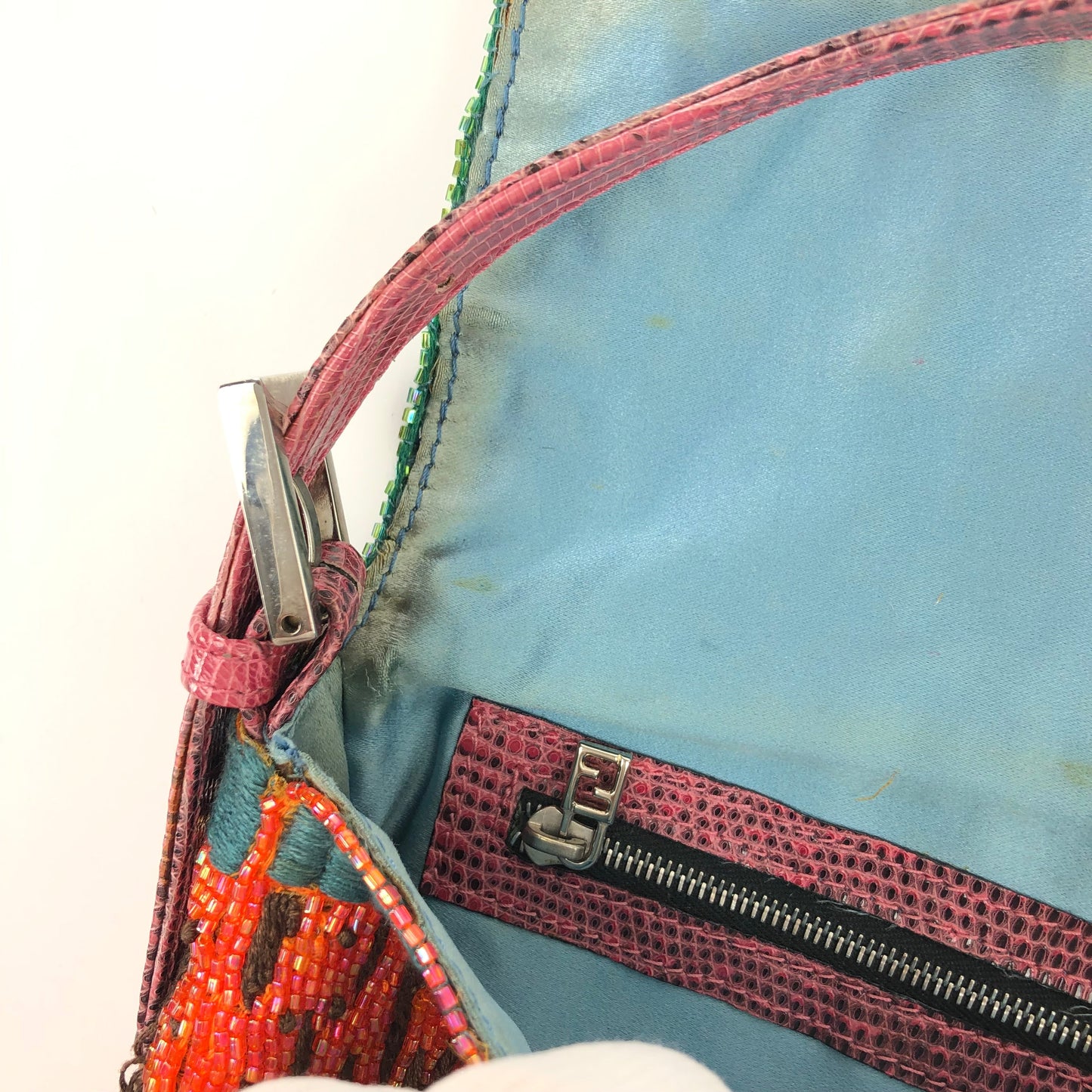 FENDI BEADED BAGUETTE WITH EXOTIC LIZARD TRIM