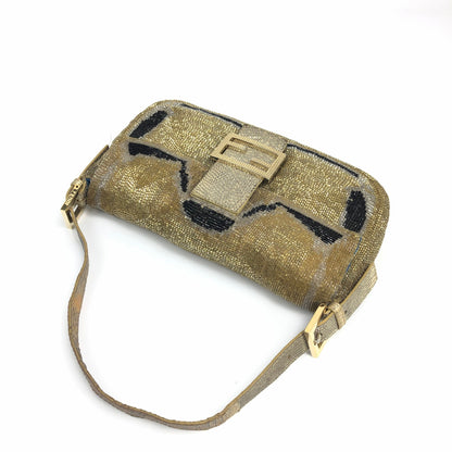 FENDI BEADED GOLD BAGUETTE BAG