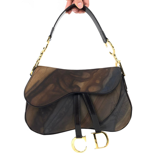 CHRISTIAN DIOR WATER COLOUR DOUBLE SADDLE BAG