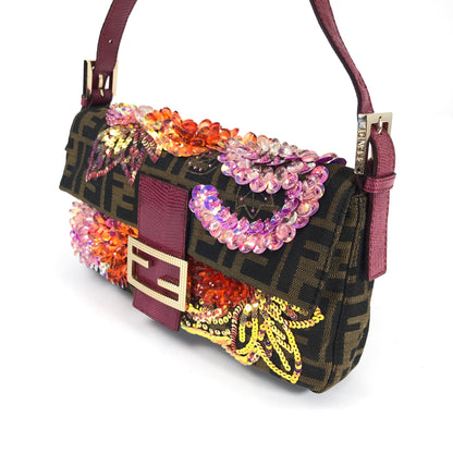 FENDI BEADED BAGUETTE BAG WITH EXOTIC LIZARD DETAILING