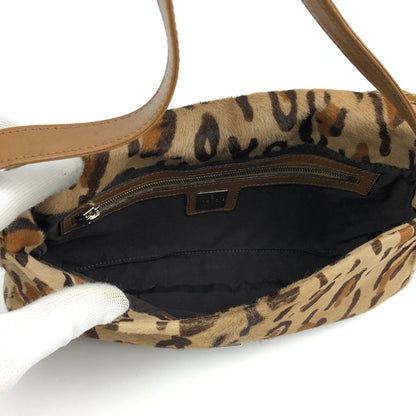 FENDI LEOPARD CALF HAIR BAGUETTE SHOULDER BAG