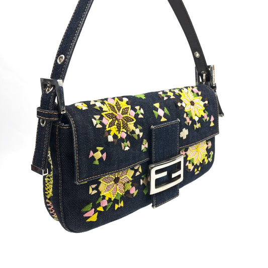 FENDI BEADED DENIM BAGUETTE