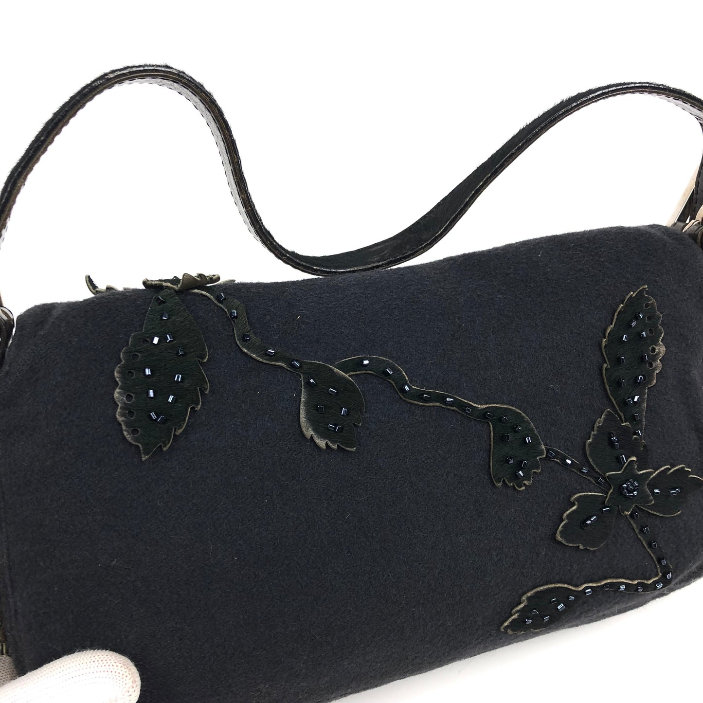 FENDI BAGUETTE WITH CALF HAIR AND BEADED DETAILING