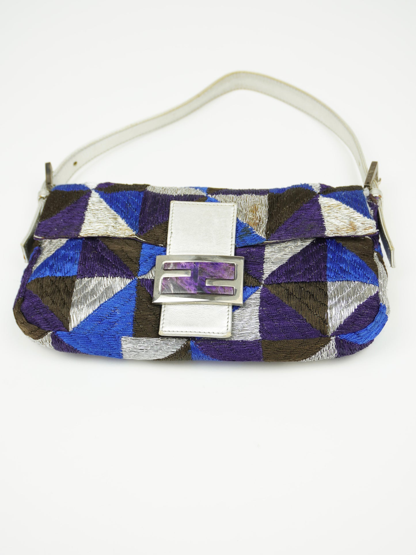 FENDI GEOMETRIC EMBROIDERED BAGUETTE WITH MARBLE BUCKLE