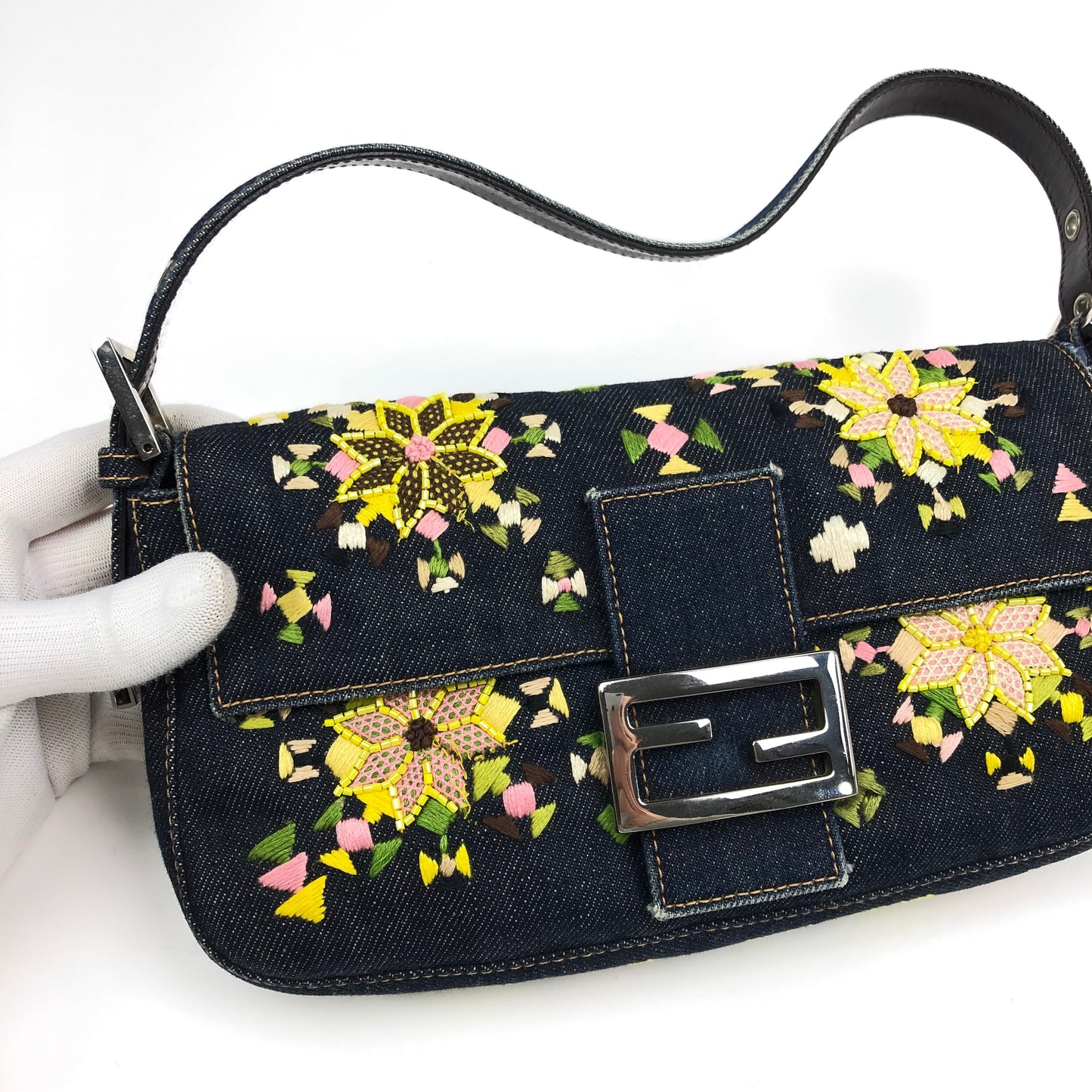 FENDI BEADED DENIM BAGUETTE