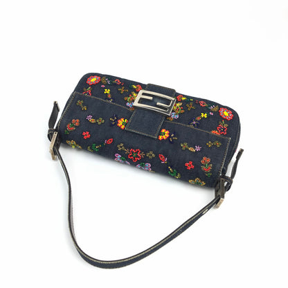 FENDI DENIM BEADED BAGUETTE BAG
