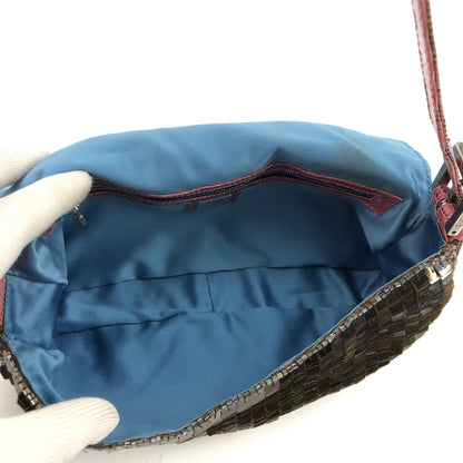 FENDI BEADED BAGUETTE BAG WITH EXOTIC LIZARD LEATHER DETAILING