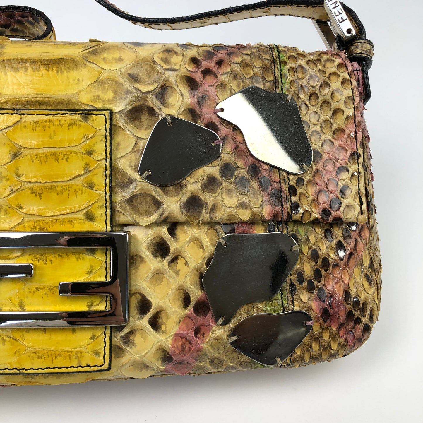 FENDI MULTI COLOUR PYTHON SNAKESKIN BAGUETTE BAG WITH MIRROR DETAILING