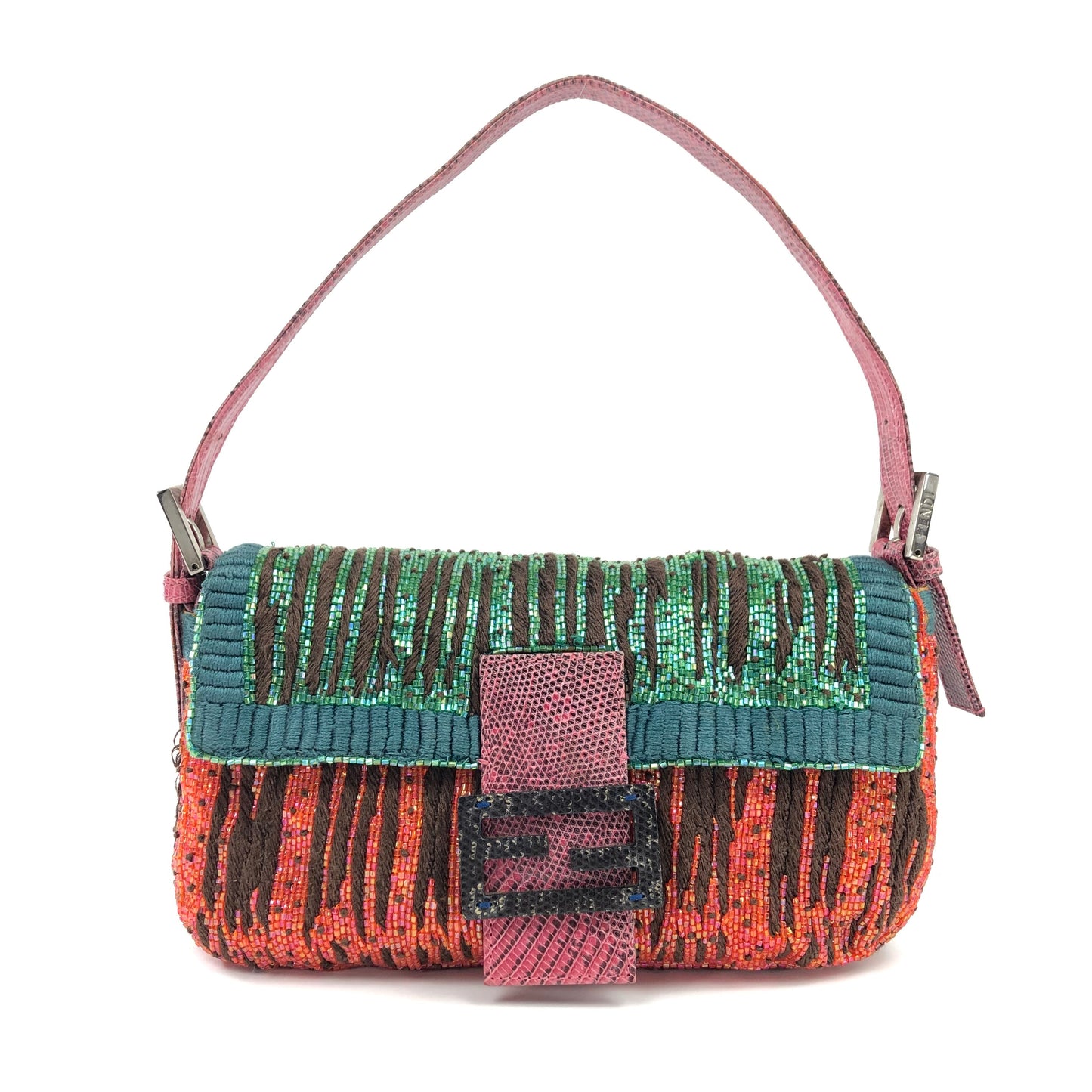 FENDI BEADED BAGUETTE WITH EXOTIC LIZARD TRIM