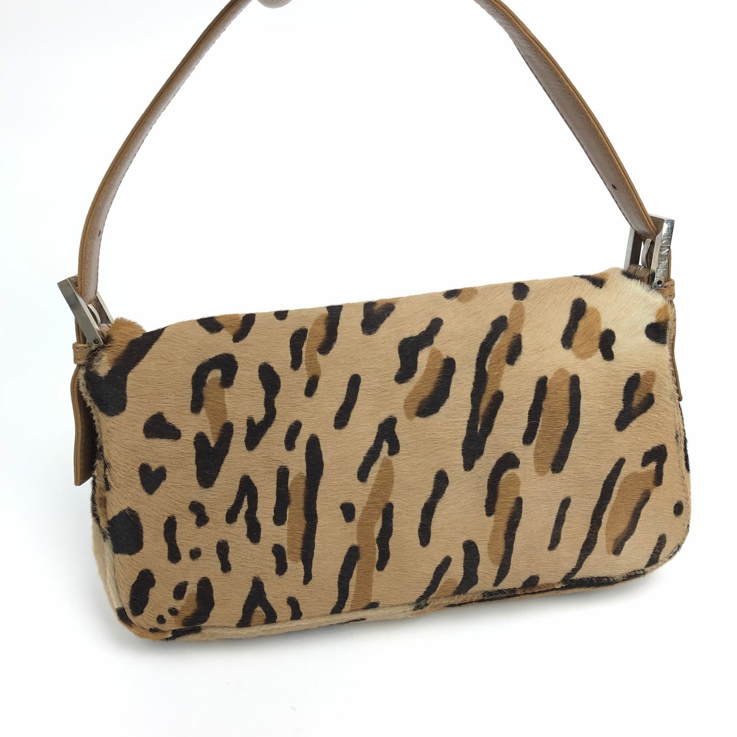 FENDI LEOPARD CALF HAIR BAGUETTE SHOULDER BAG