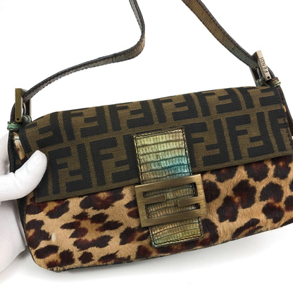 FENDI LEOPARD PONY HAIR ZUCCA BAGUETTE BAG