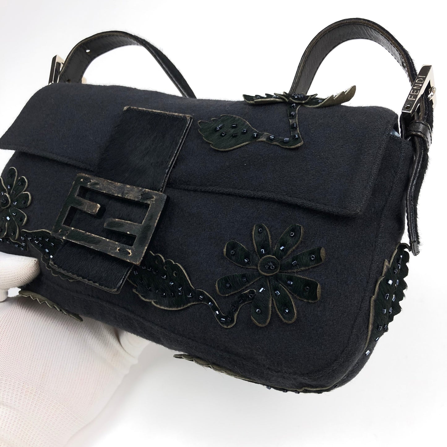 FENDI BAGUETTE WITH CALF HAIR AND BEADED DETAILING