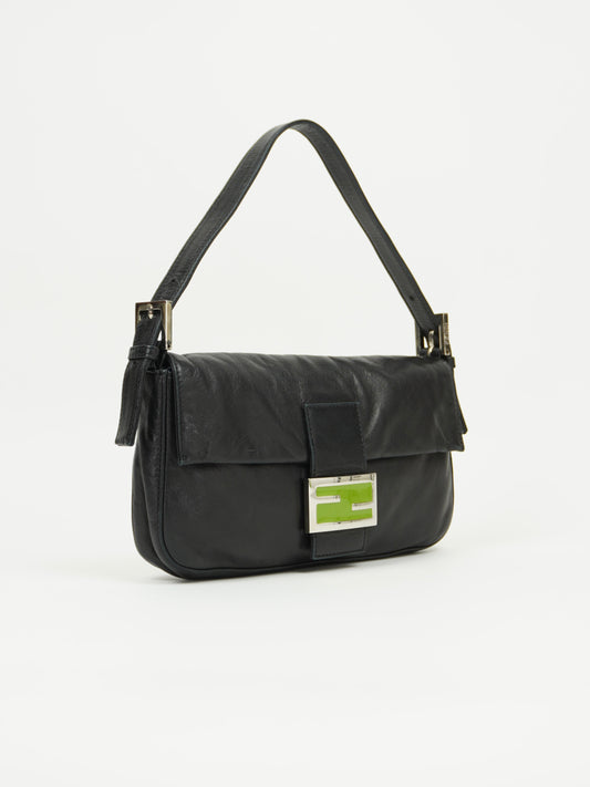 FENDI LEATHER BAGUETTE WITH GREEN BUCKLE