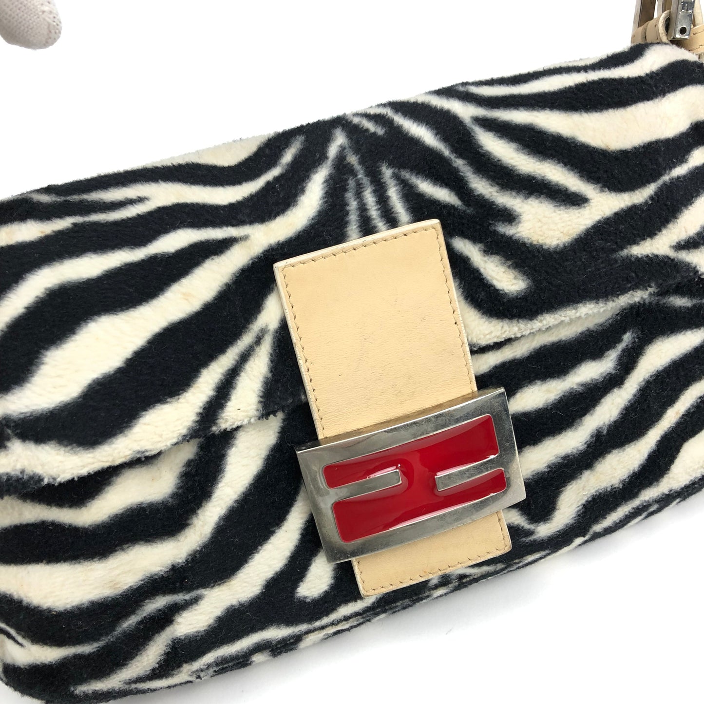 FENDI FLUFFY ZEBRA BAGUETTE SHOULDER BAG