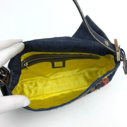 FENDI DENIM BEADED BAGUETTE BAG