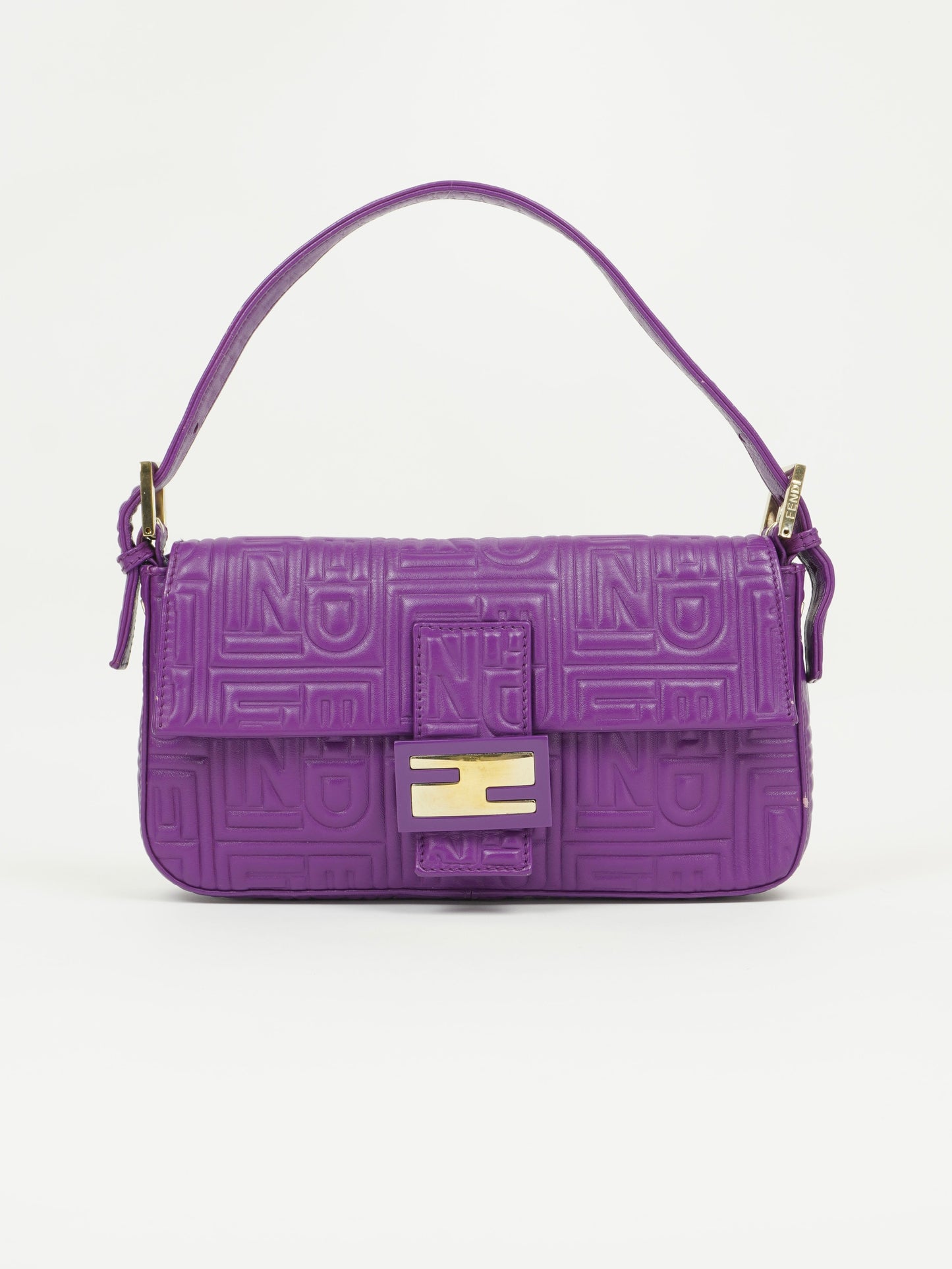 FENDI PURPLE LEATHER LOGO BAGUETTE