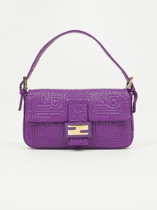 FENDI PURPLE LEATHER LOGO BAGUETTE