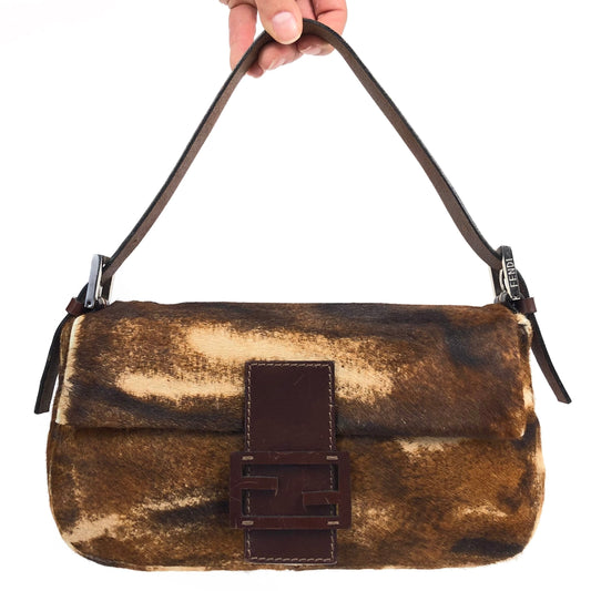 FENDI CALF HAIR BAGUETTE BAG