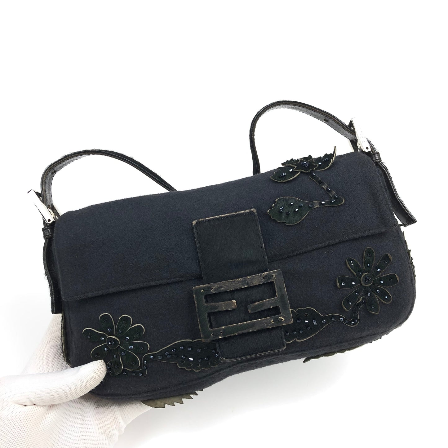 FENDI BAGUETTE WITH CALF HAIR AND BEADED DETAILING