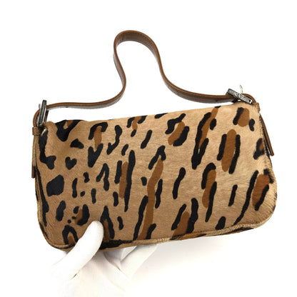FENDI LEOPARD CALF HAIR BAGUETTE SHOULDER BAG