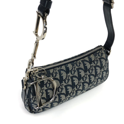 CHRISTIAN DIOR MONOGRAM SHOULDER BAG WITH SILVER DETAILING