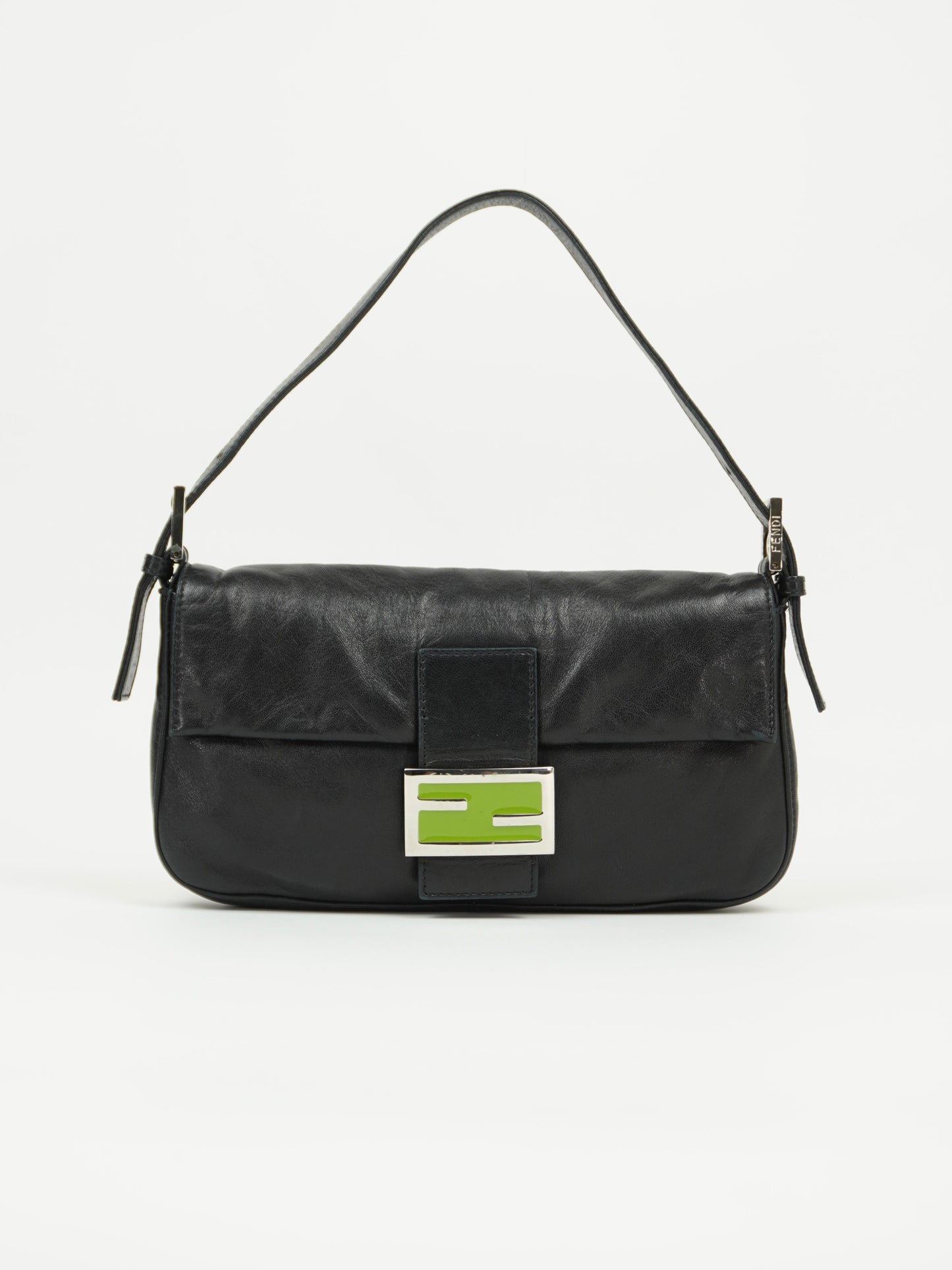 FENDI LEATHER BAGUETTE WITH GREEN BUCKLE