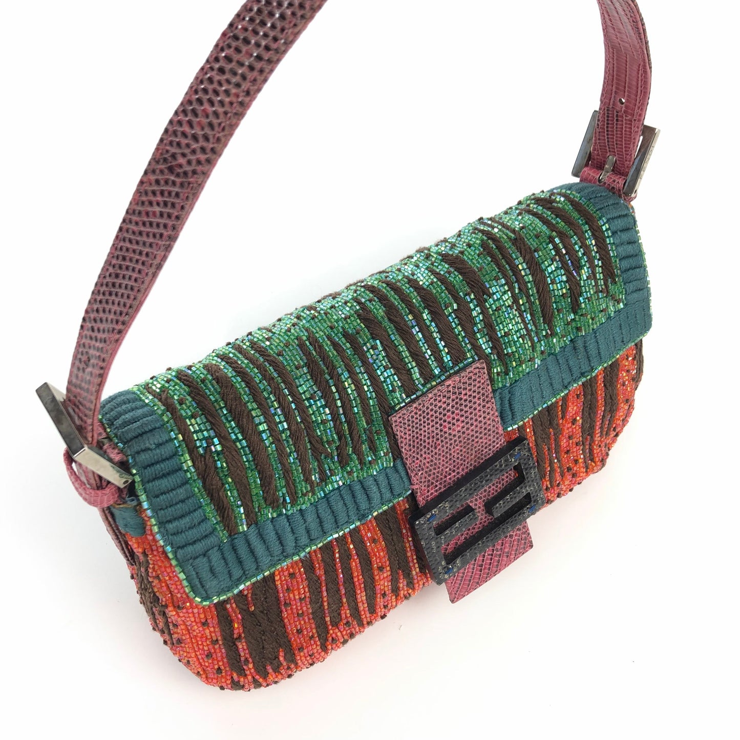 FENDI BEADED BAGUETTE WITH EXOTIC LIZARD TRIM