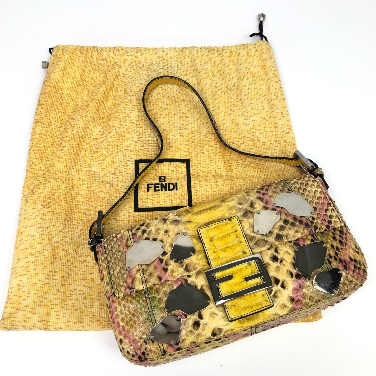 FENDI MULTI COLOUR PYTHON SNAKESKIN BAGUETTE BAG WITH MIRROR DETAILING