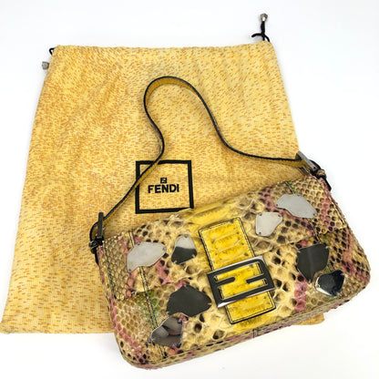 FENDI MULTI COLOUR PYTHON SNAKESKIN BAGUETTE BAG WITH MIRROR DETAILING