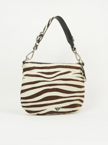 PRADA ZEBRA PRINT CAVALLINO HOBO BAG
