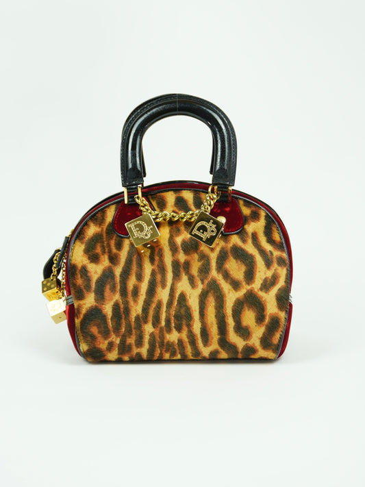 CHRISTIAN DIOR GAMBLER DICE LEOPARD BOWLER BAG