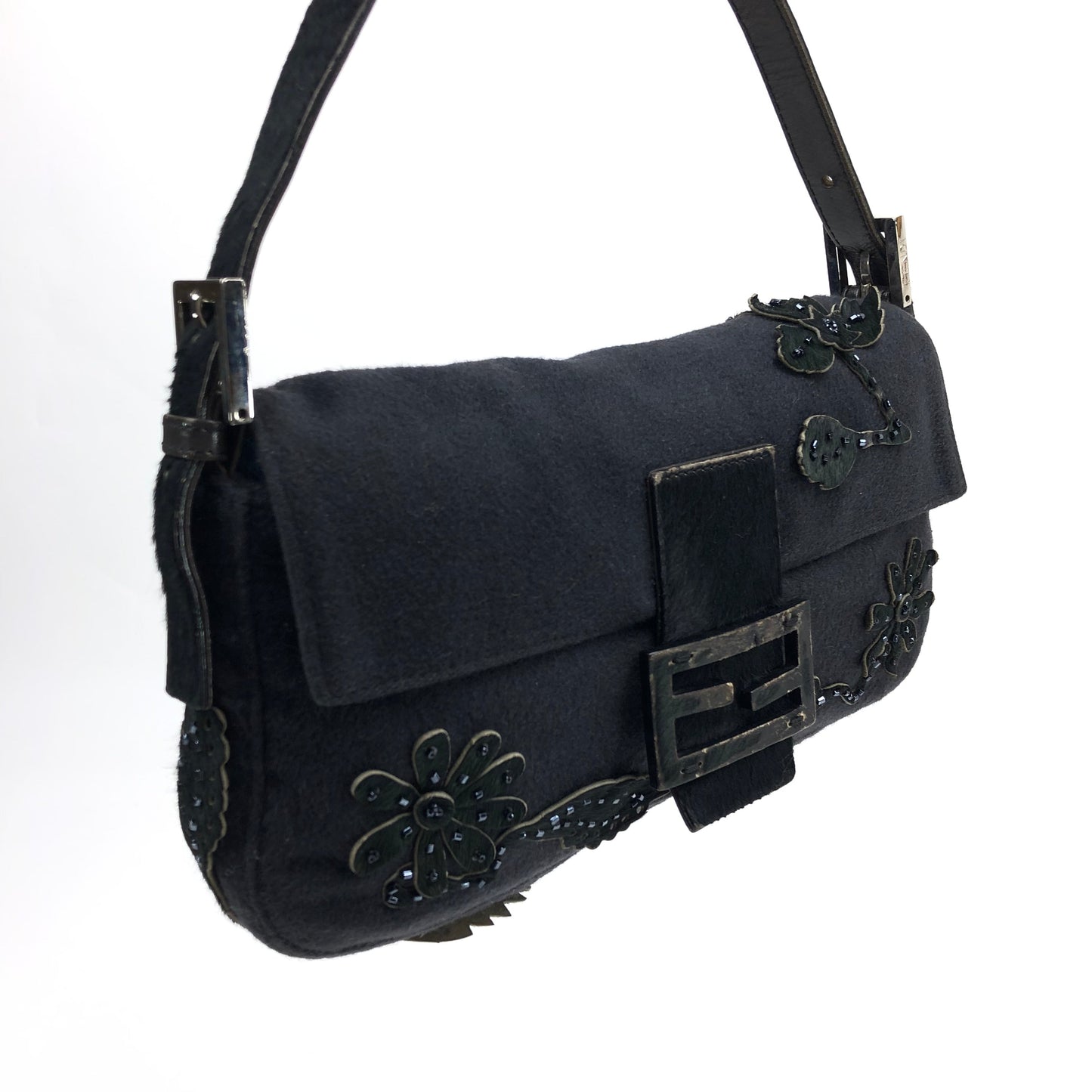 FENDI BAGUETTE WITH CALF HAIR AND BEADED DETAILING