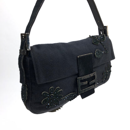 FENDI BAGUETTE WITH CALF HAIR AND BEADED DETAILING