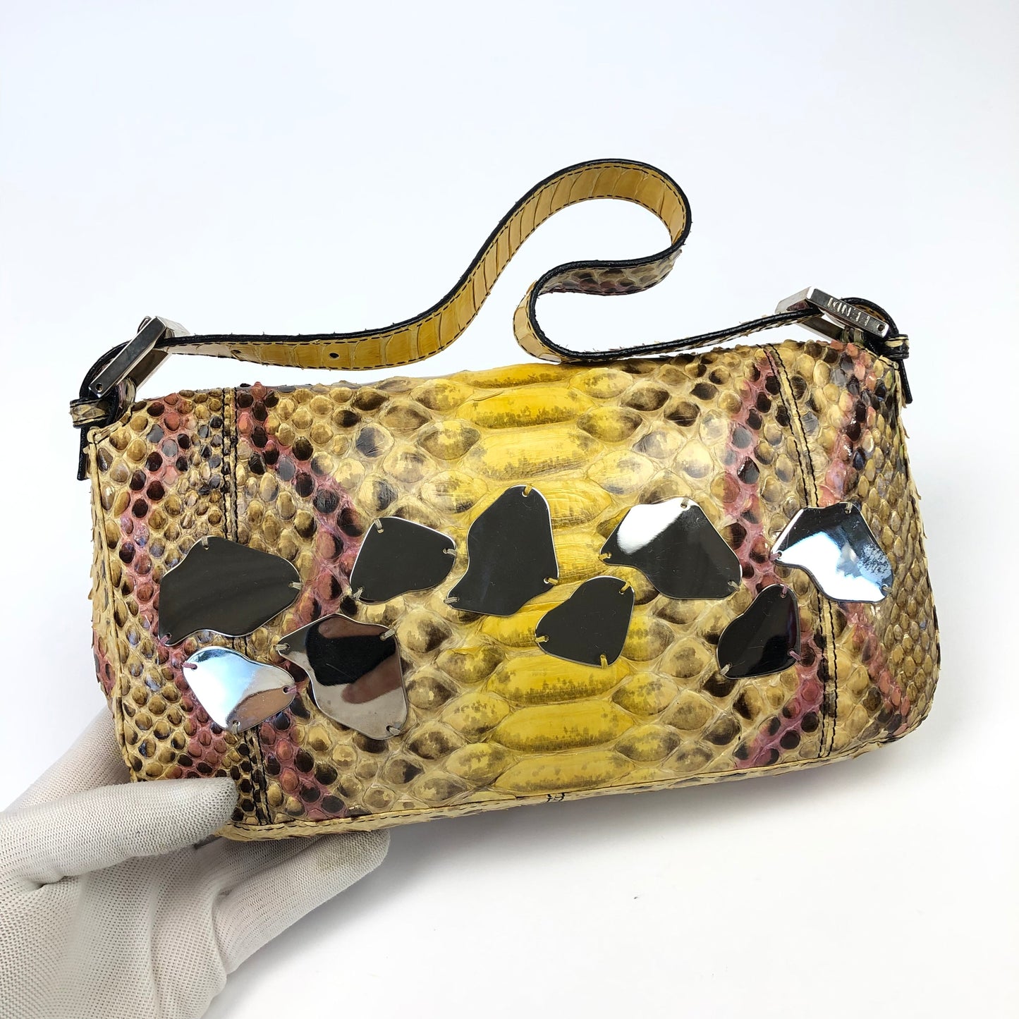 FENDI MULTI COLOUR PYTHON SNAKESKIN BAGUETTE BAG WITH MIRROR DETAILING