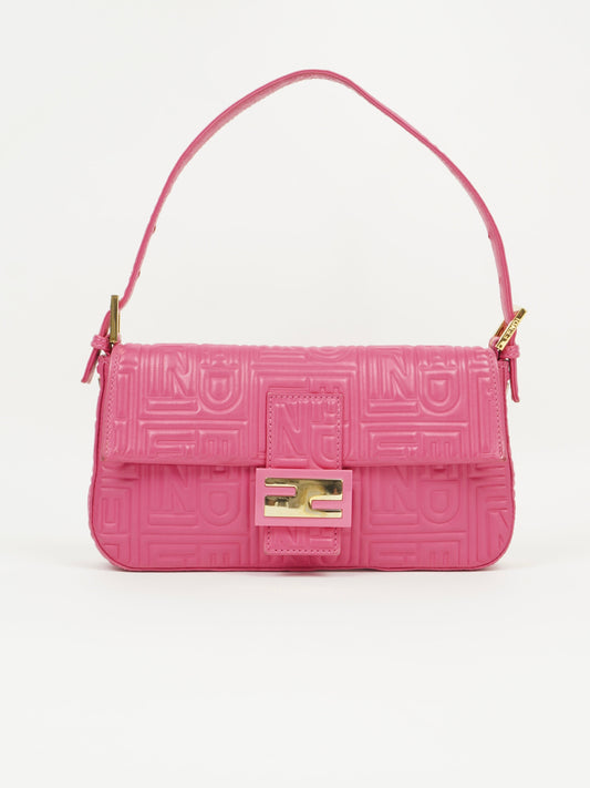 FENDI PINK LEATHER LOGO BAGUETTE