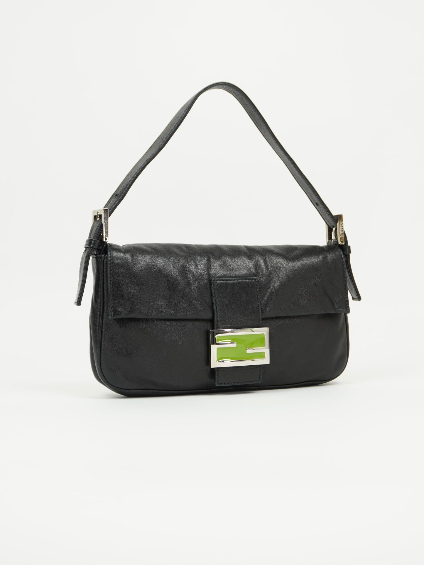 FENDI LEATHER BAGUETTE WITH GREEN BUCKLE