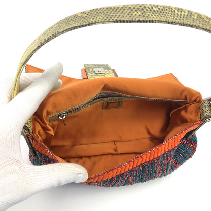 FENDI BEADED BAGUETTE BAG WITH EXOTIC LIZARD DETAILING