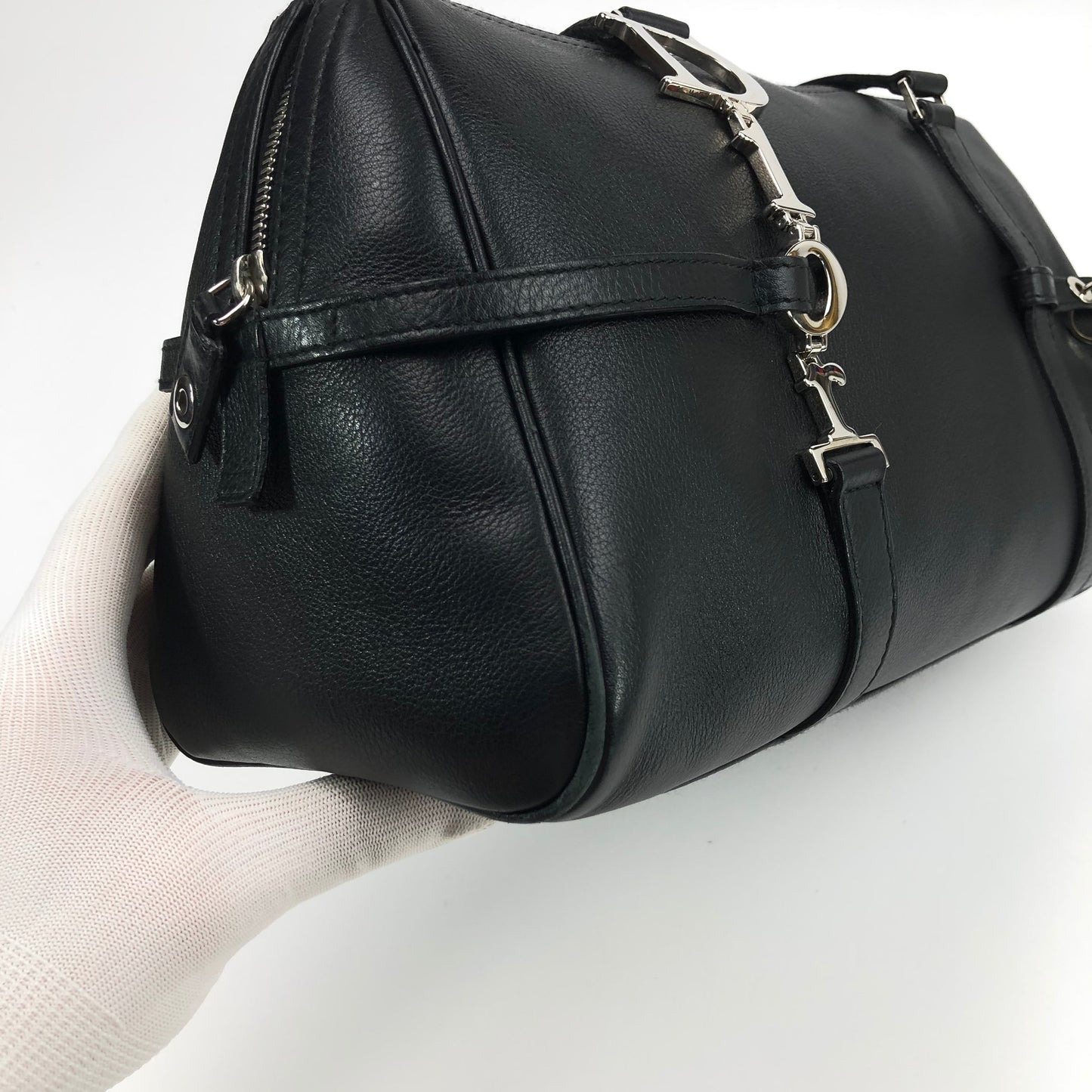 CHRISTIAN DIOR LEATHER BAG WITH SILVER HARDWARE