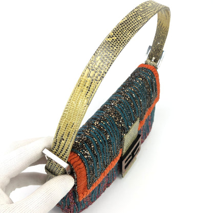 FENDI BEADED BAGUETTE BAG WITH EXOTIC LIZARD DETAILING