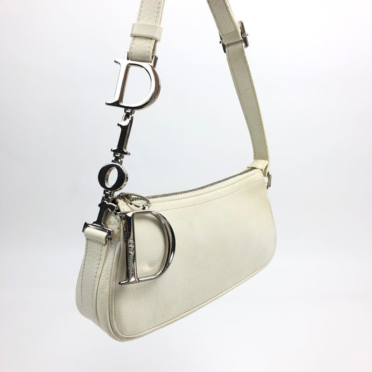 CHRISTIAN DIOR LEATHER SHOULDER BAG WITH SILVER DETAILING