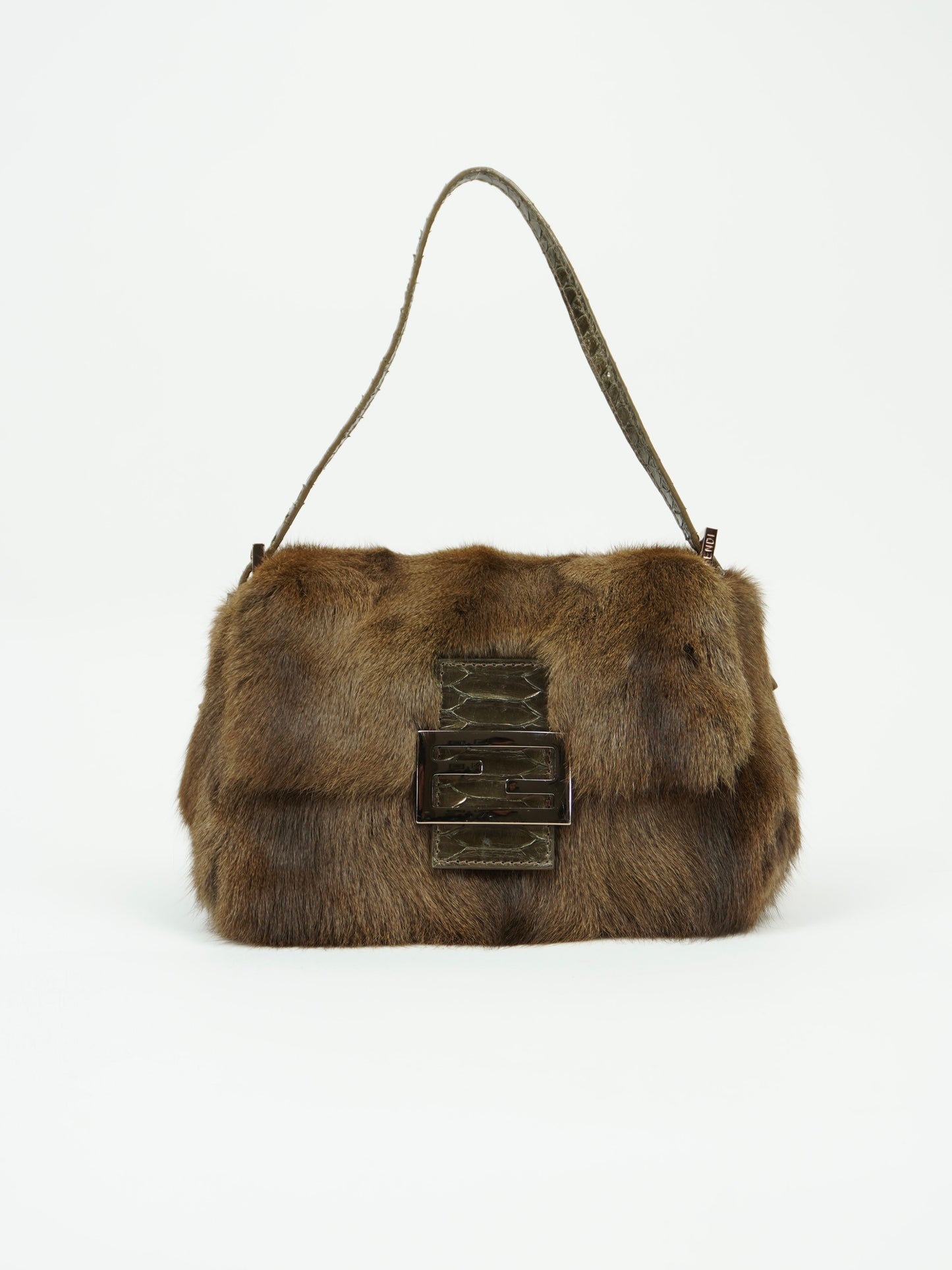 FENDI FUR BAGUETTE WITH SNAKESKIN TRIM