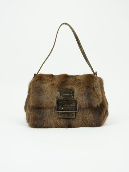 FENDI FUR BAGUETTE WITH SNAKESKIN TRIM
