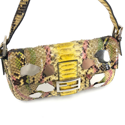 FENDI MULTI COLOUR PYTHON SNAKESKIN BAGUETTE SHOULDER BAG WITH METAL/MIRROR DETAILING