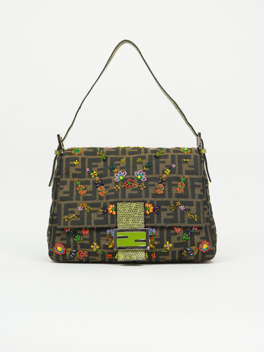 FENDI BEADED MAMA BAGUETTE WITH LIZARD TRIM