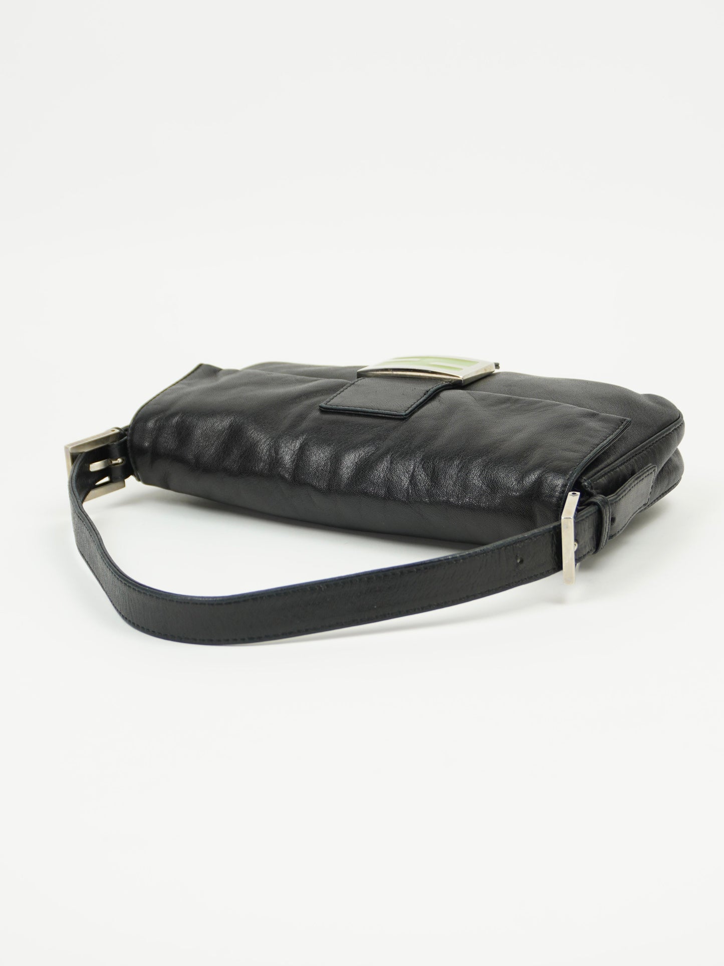 FENDI LEATHER BAGUETTE WITH GREEN BUCKLE