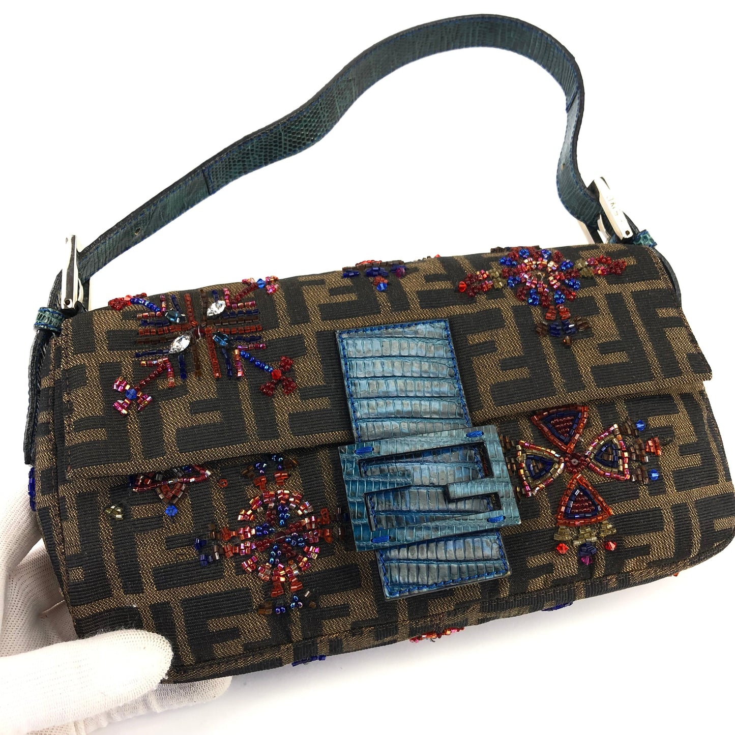 FENDI ZUCCA BEADED BAGUETTE BAG