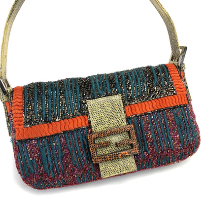 FENDI BEADED BAGUETTE BAG WITH EXOTIC LIZARD DETAILING