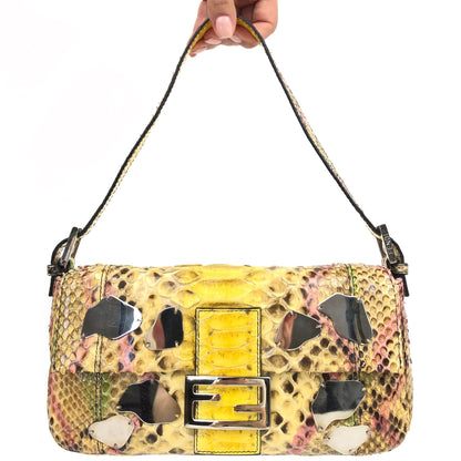 FENDI MULTI COLOUR PYTHON SNAKESKIN BAGUETTE BAG WITH MIRROR DETAILING