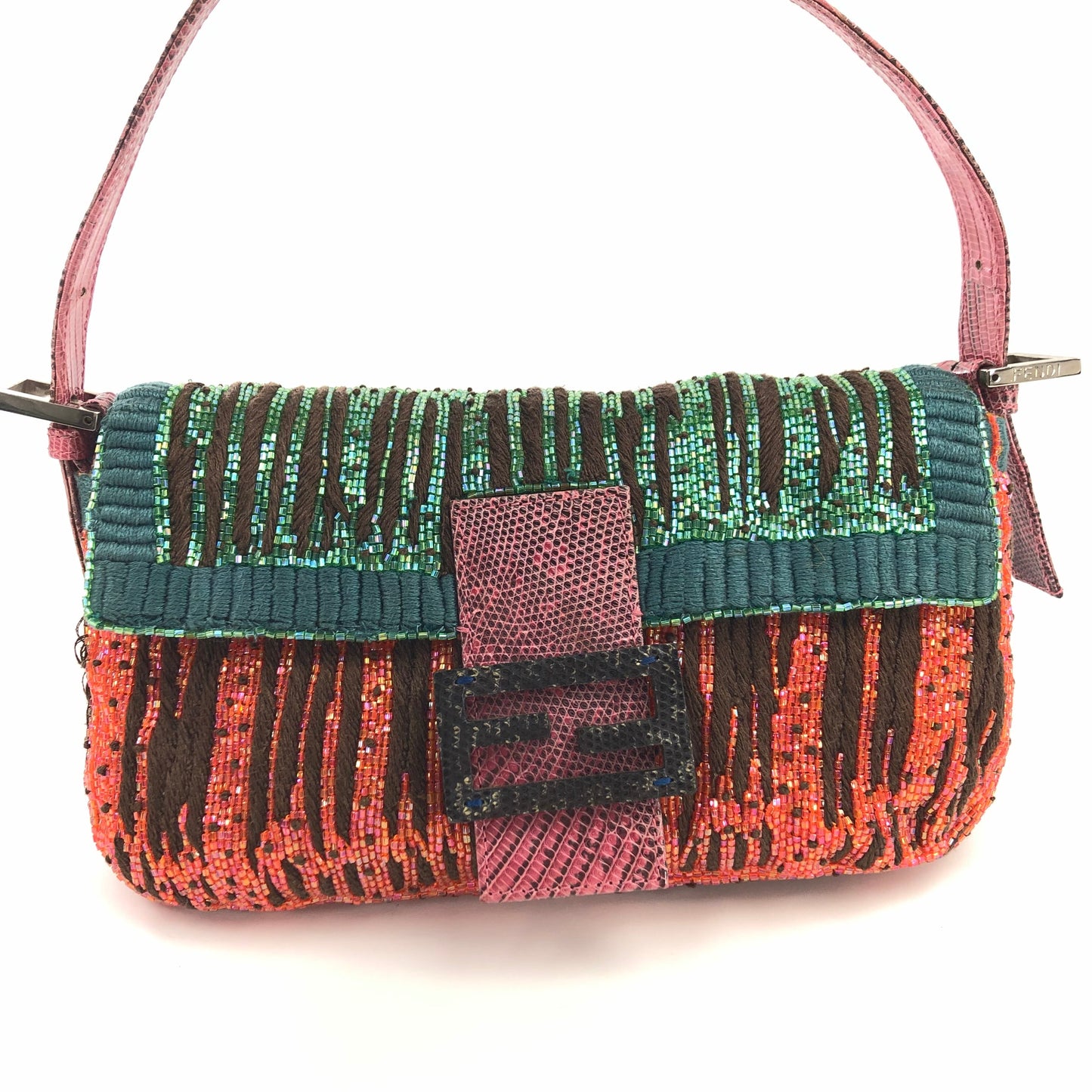 FENDI BEADED BAGUETTE WITH EXOTIC LIZARD TRIM