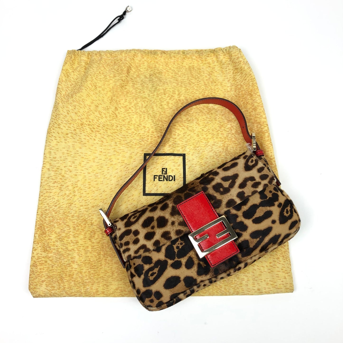 FENDI LEOPARD PONY HAIR BAGUETTE SHOULDER BAG